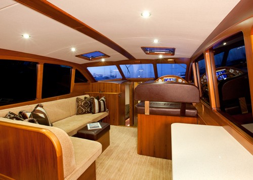 The saloon aboard the Palm Beach 50, looking forward. © Palm Beach Motor Yachts